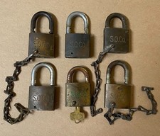 Lot 6 Vintage BEST Standard Oil Company Brass Padlock S.O. Co. Lock 1 Master Key