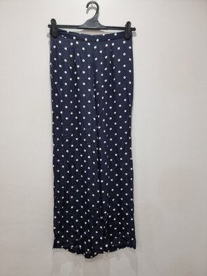 Bruce by Bruce Oldfield navy/white dots print wide leg trousers size 10