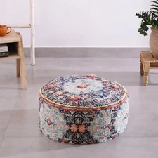 Moroccan Ottoman Cushion Cover, Pouf - Round Footstool