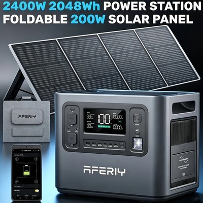 2400W 2048Wh AFERIY P210 Tragbare Powerstation Lithium LiFePO4 &200W Solar Panel