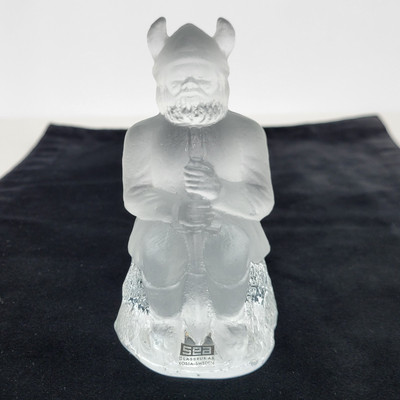 Sea Glasbruk Frosted Glass Viking Figurine Paperweight Kosta, Sweden