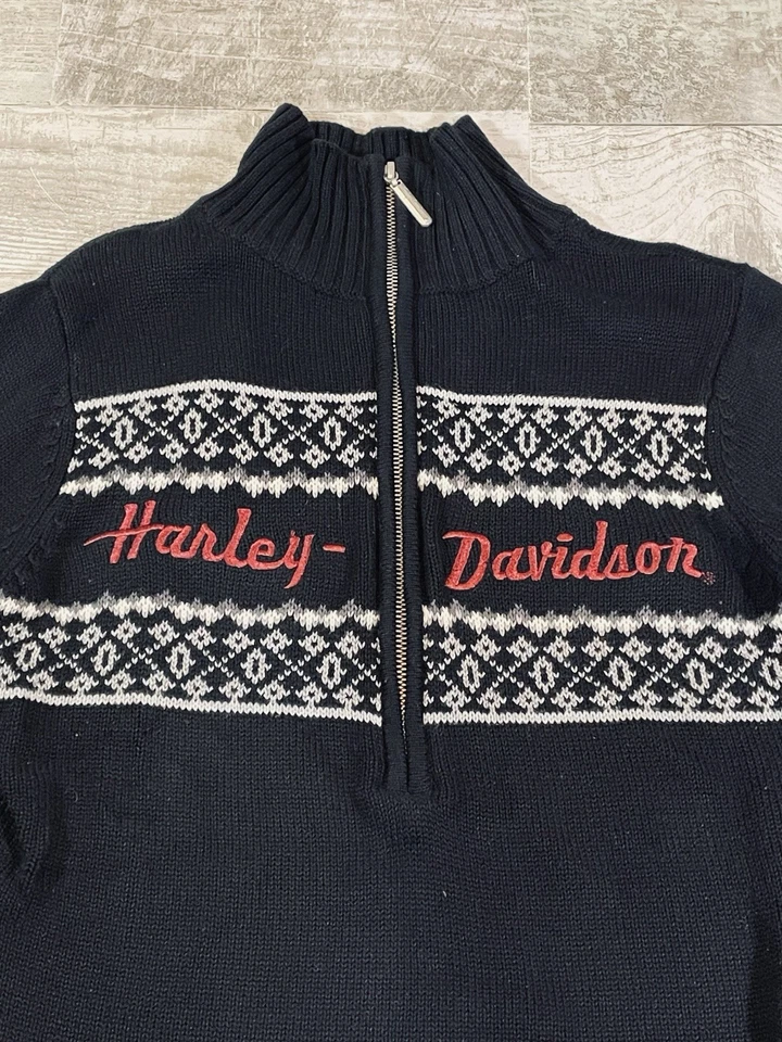 Suéter suéter negro bordado con cremallera 1/2 Harley Davidson para mujer talla pequeña Foto 2 de 4