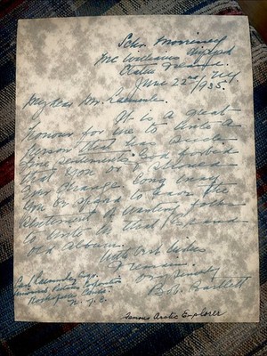 1935 CAPT. ROBERT BOB BARTLETT AUTOGRAPH LETTER EFFIE M MORRISSEY STATEN ISLAND