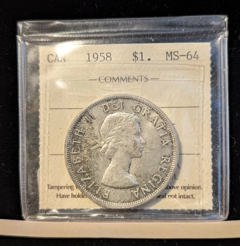 1958  ICCS Graded Canadian Silver Dollar **MS-64** # HI 576