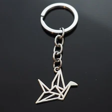 Origami Paper Cranes Swan Bird Pendants Charms Key Chain Silver Keychain Gift