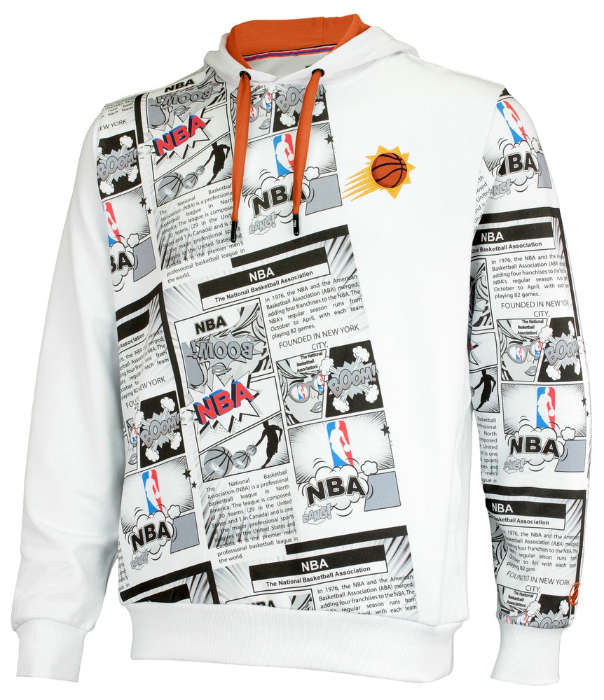 FISLL NBA Mens Phoenix Suns Comic Print White Hoodie