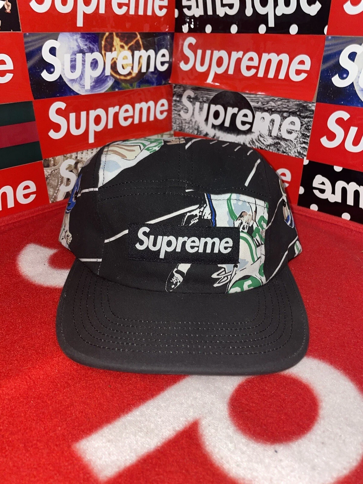 Casquette de camp de football Supreme FW13 noire 5 panneaux 2013 rare taille unique réglable