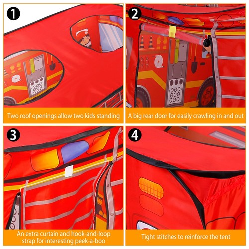 Kids Pop Up Play Tent Foldable Fire Truck Tent In/Outdoor Playhouse w/ Carry Bag - Picture 5 of 8
