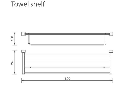 BATHROOM ACCESSORIES FITTINGS - TOWEL SHELF RAIL BAR - SQUARE DESIGN MODEL SENTE - Picture 2 of 2