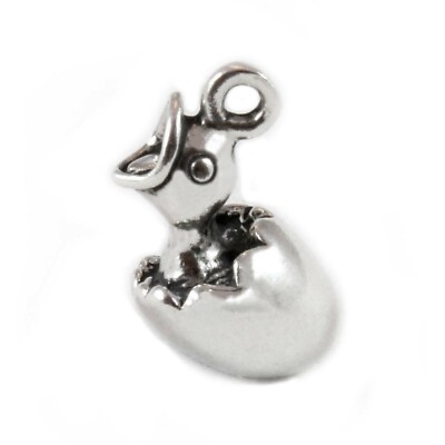 Baby Chick Bird in Egg Shell Hatching 3D 925 Sterling Silver Charm MADE IN USA