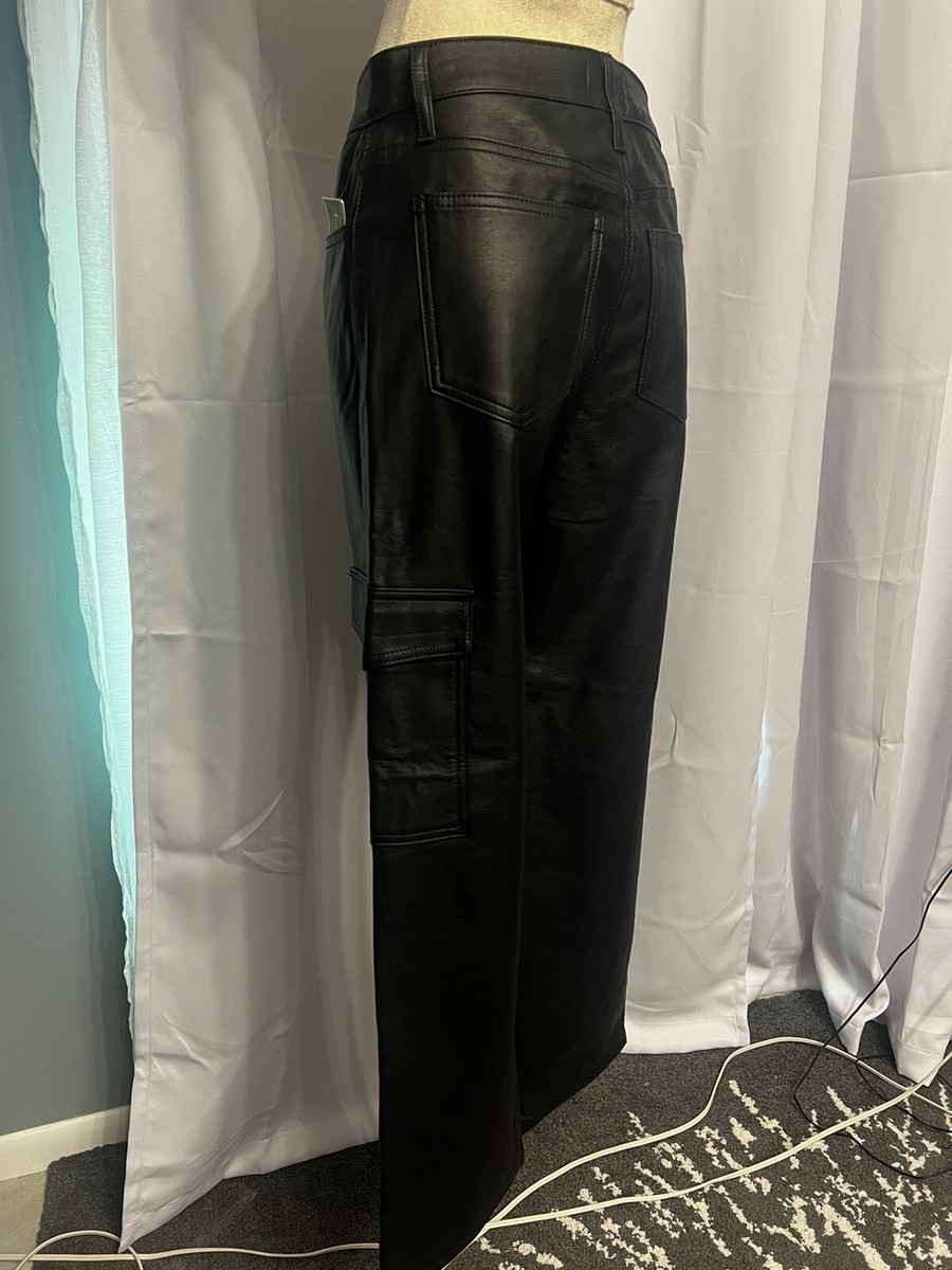Tgla Women's Vegan Leather Cargo Straight Leg Black Pants Tgla Women's Vegan Leather Cargo Straight Leg Black Pants