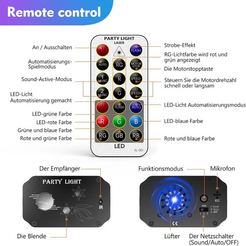 6 Farben 24 Muster LED Discokugel Lichteffekt Magic RGB DJ Party lichtorgel DE - Bild 8 von 11