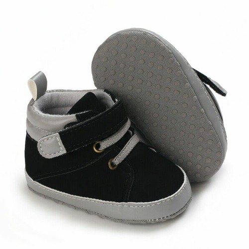 High Top Baby Boy 0-18 Months Soft sole Ankle Infant Shoes Black Moccassins - Picture 20 of 31