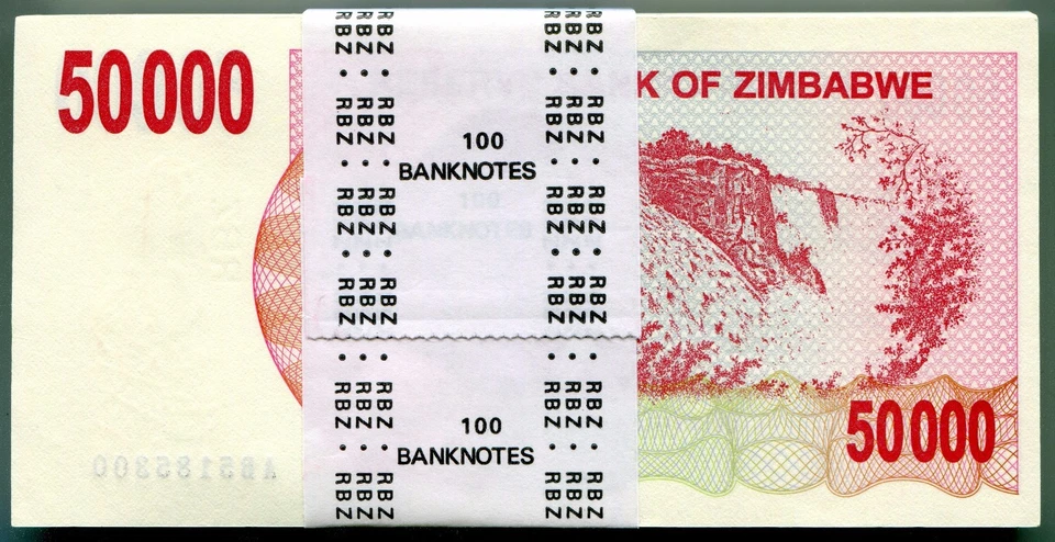 Zimbabwe 50000 Dollars 2007 Original 25 Uncirculated Banknote 1/5 Bundle P47 AB - Image 2 of 3