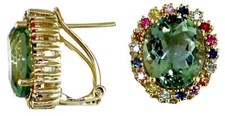 10.2CT AAA MUTLI COLOR SAPPHIRE AAA GREEN AMETHYST 14KT YELLOW GOLD EARRINGS