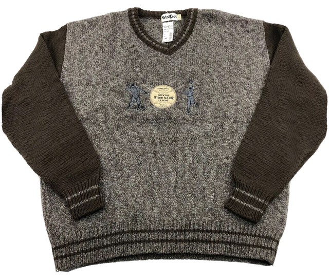 Vintage Winona Knits Witor League Baseball Pullover Sweater Brown L