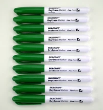 10 pack GREEN Skilcraft Dry Erase Marker, Fine Point Tip