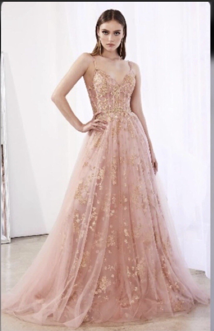open lace back dress CINDERELLA DIVINE BD104 Satin A-Line Slit Dress