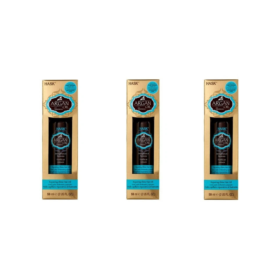 Hask Aceite de Argán Reparador Brillo Aceite de Cabello 2oz Juego de 3 + Regalo Gratis Foto 2 de 2