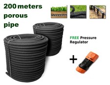 POROUS PIPE  200m, Soaker Hose Leaky Irrigation System + FREE Pressure Regulator