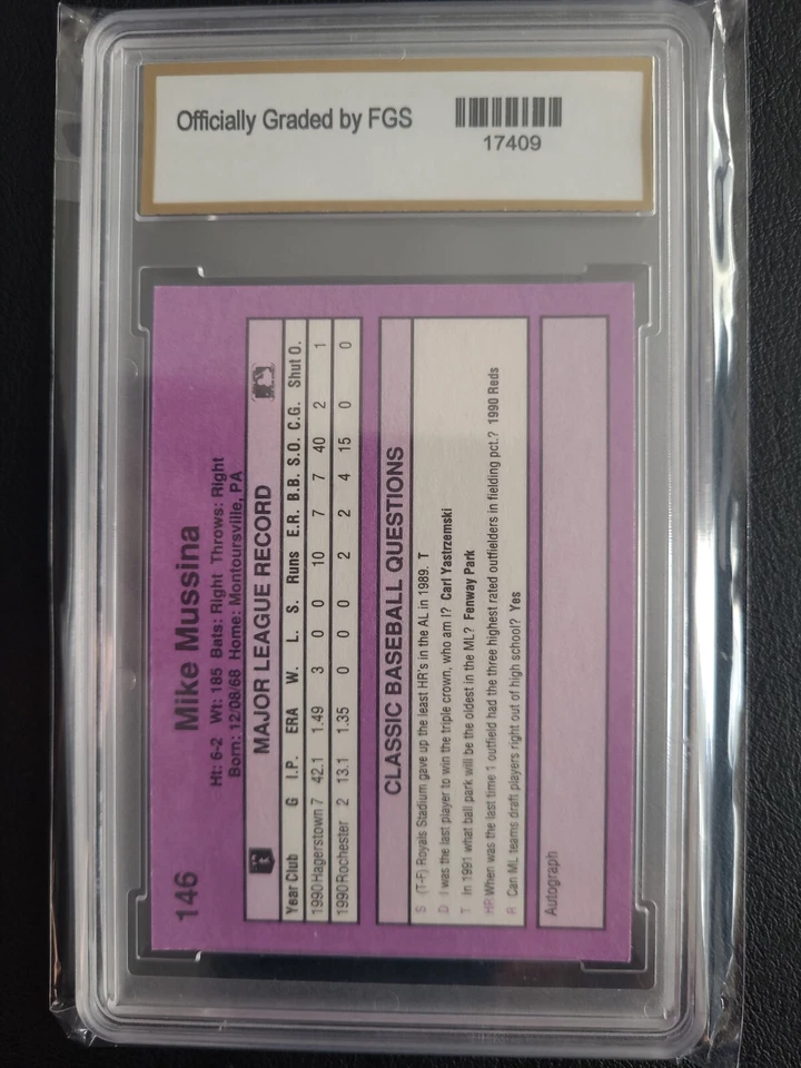 1991 Classic #146 Mike Mussina Rookie 10 GEM MINT - Image 2 of 2