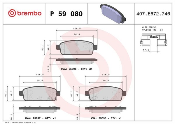 Brembo P 59 080 Bremsbelagsatz, Scheibenbremse FüR Chevrolet Opel Vauxhall-image