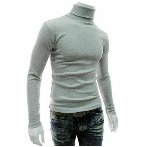 Jumper Sweater High Pullover Neck Solid Men's T Shirt Turtleneck Top Long Sleeve - Picture 14 of 19