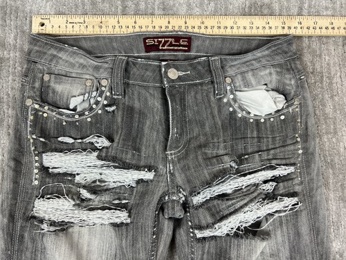 Sizzle Jeans Juniors 9 Gray Denim Sequin Ripped Distressed Straight Leg - Picture 4 of 14