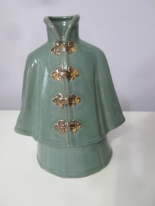 Ceramic Asian Jacket Shaped Aqua Green Ornate Vase Oriental Asian Decor 9" high