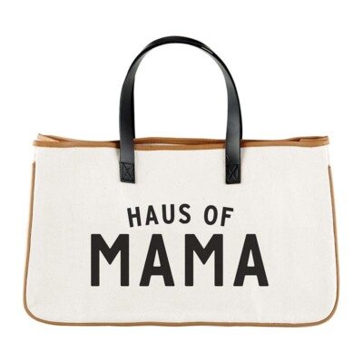 Women's Sturdy Canvas Tote Bag, 20'' x 11'', Leather Handles - Haus of Mama