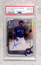 2022 Bowman Chrome Luis Meza 1st Bowman Chrome Refractor Auto /499 PSA 10 GEM MT