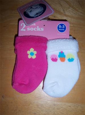 New Gerber Girl's 2 Pack Socks, Baby Shower, Cupcake, Flower, 0-3 Months *