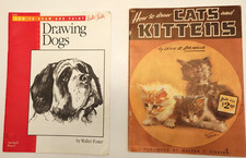 VINTAGE LOT OF 2 "HOW TO DRAW" WALTER FOSTER; DRAWING DOGS  DRAWING CATS/KITTEN