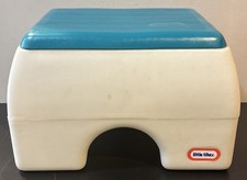 Vintage 1985 Little Tikes Tykes Step Stool Teal & White USA Made 11.5"x9.5"x7.5"
