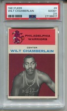 1961 Fleer Wilt Chamberlain Rookie Card PSA 2.5 Graded Basketball #8. rookie card picture