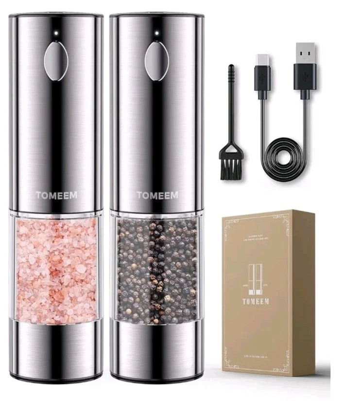 Electric Salt & Pepper Grinder Set Rechargeable w/ LED lights, Stainless Steel
Opens in a new window