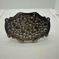 Vintage Rhinestone Covered Silver Tone Western Framed Belt Buckle