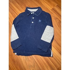 Mini Boden Boys Polo Shirt 3-4Y Blue Long Sleeve Dog Patch Elbow Patch