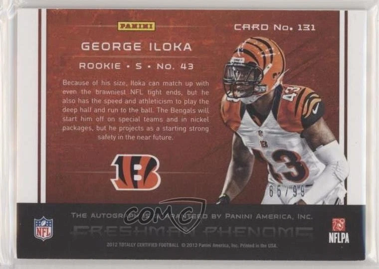 2012 Totally Certified Platinum Blue /99 George Iloka #131 Rookie Auto RC - Image 2 of 2