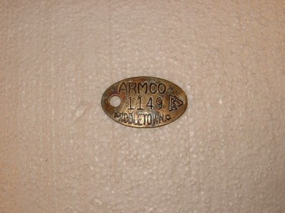 Vintage Brass ARMCO Middletown  Employee Badge Tag