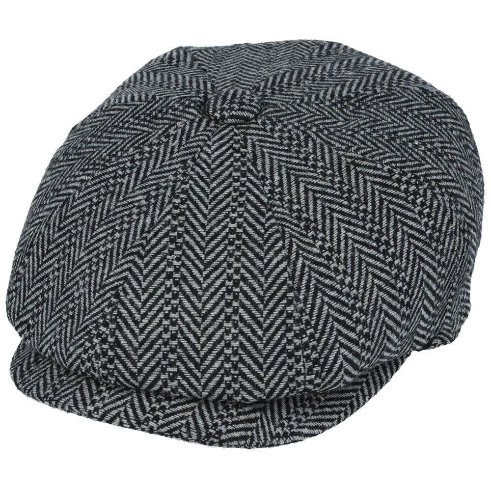 Herringbone Newsboy Cap 8 Panel Peaky Style Flat Hat Wool Blend