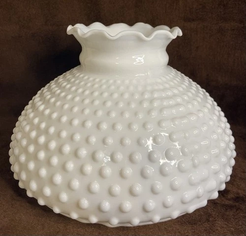 Vintage White Milk Glass Hobnail Lamp Shade 10” Oil, Electric Lamp