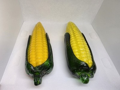 Murano Style Glass Art 2 Corn on the Cob Hand Blown Vintage Farmhouse Decor Set