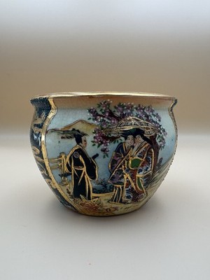 Vintage Royal Satsuma Hand Painted Ceramic Planter Cachepot Geisha Gilt Moriage