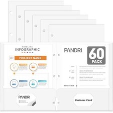 Two Pocket Portfolio Folders, 60 Pack 3 Hole Punched 2 Pocket Folders White