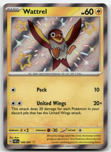 Wattrel 145/091 Holofoil SV: Paldean Fates Shiny Rare Pokemon TCG