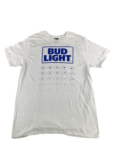 Bud Light Shirt Mens XL White Blue Graphic Football Promo Tee Hanes Perfect-T 25