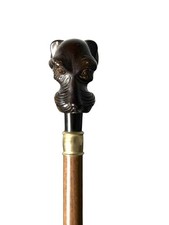 Vintage Hand-Carved Dog Head Wood  Brass Walking Cane
