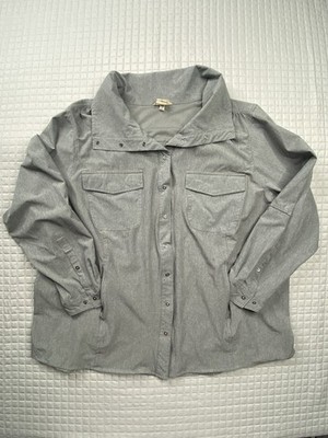 Duluth Trading Sol Survivor Sun Protection Shirt Gray Utility Snap Button Top 3X