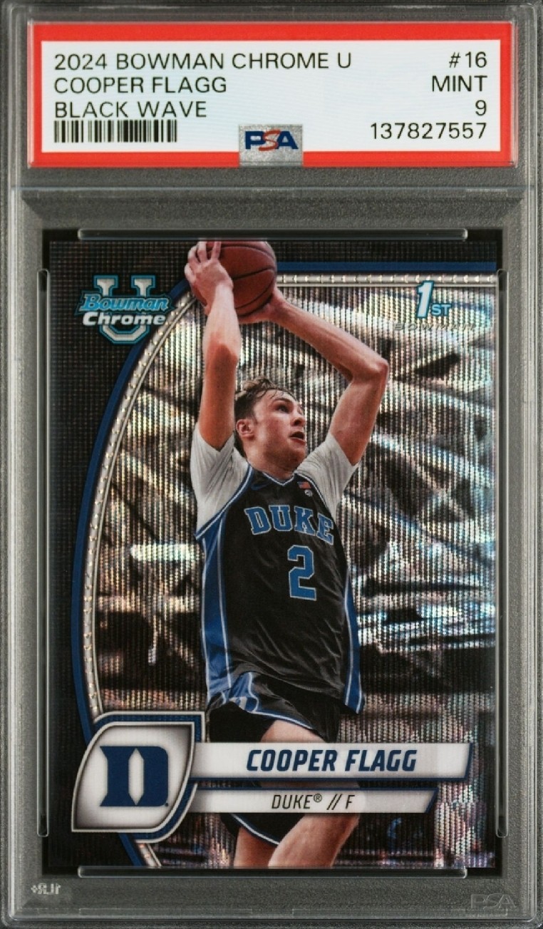 2024-25 Bowman University Chrome Cooper Flagg #16 Black Wave Refractor 1st PSA 9